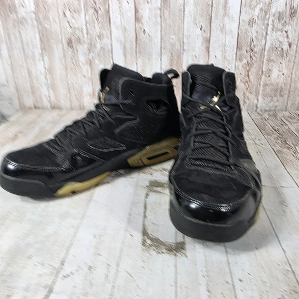 Jordan Flight Club 91‎ Mens Black Metallic Gold Sneakers 555475-031 Size 13